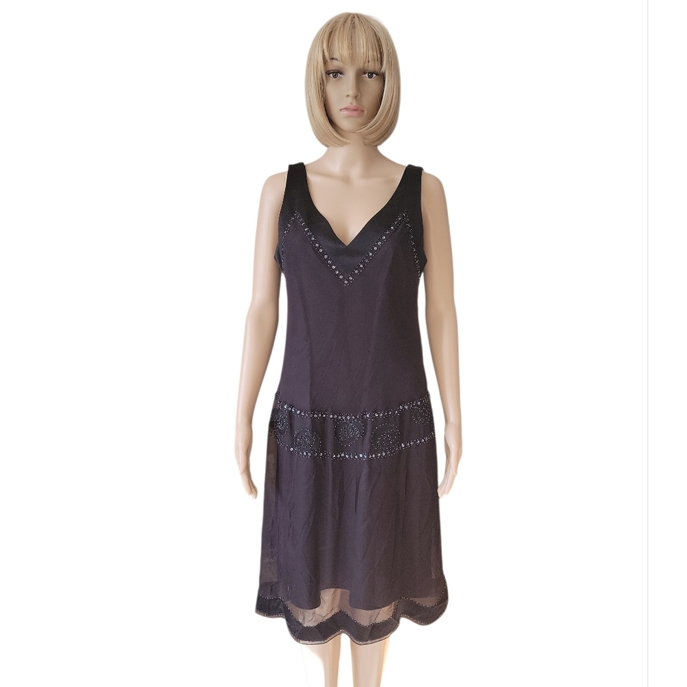 Vintage NINE WEST 100% Silk Dress, 12, Black, EUC - Picture 4 of 13